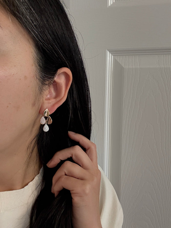 Diamond and 14K Tricolor Gold Teardrop Chandelier Earrings