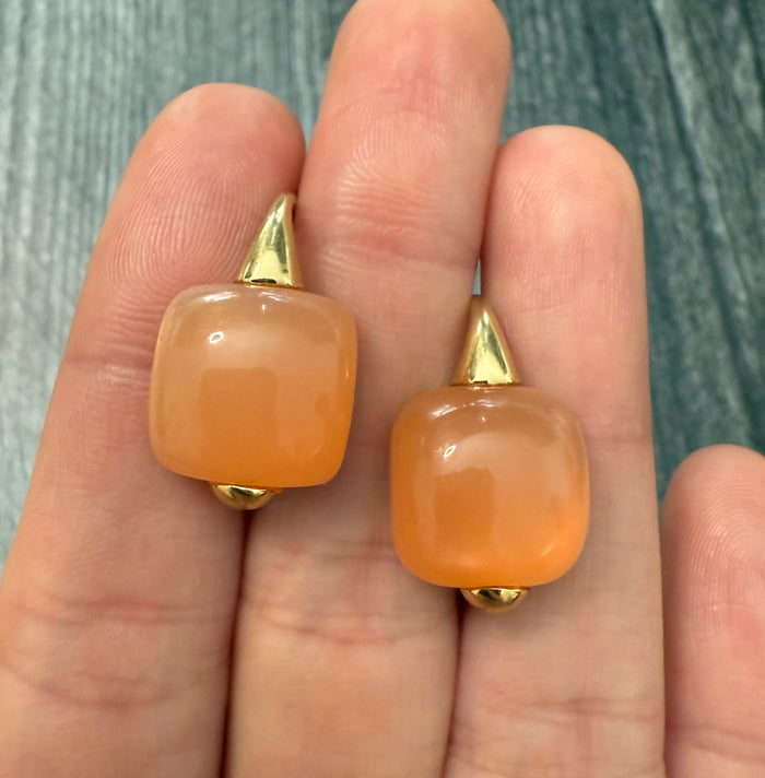 Orange Moonstone (?) and 18K Gold Leverback Earrings