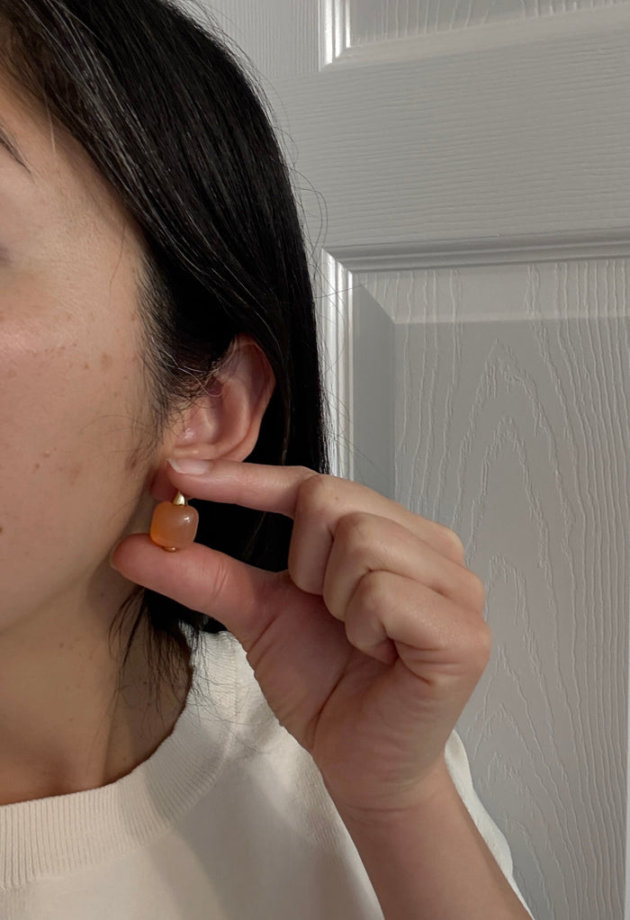 Orange Moonstone (?) and 18K Gold Leverback Earrings