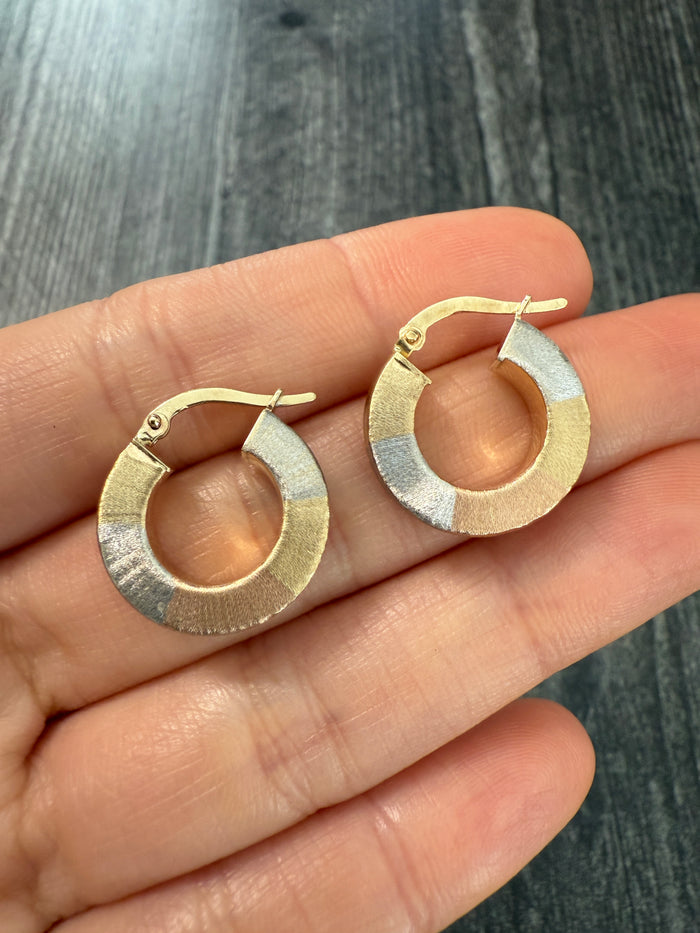 Vintage 14K Tricolor Gold Satin Finish Hoop Earrings