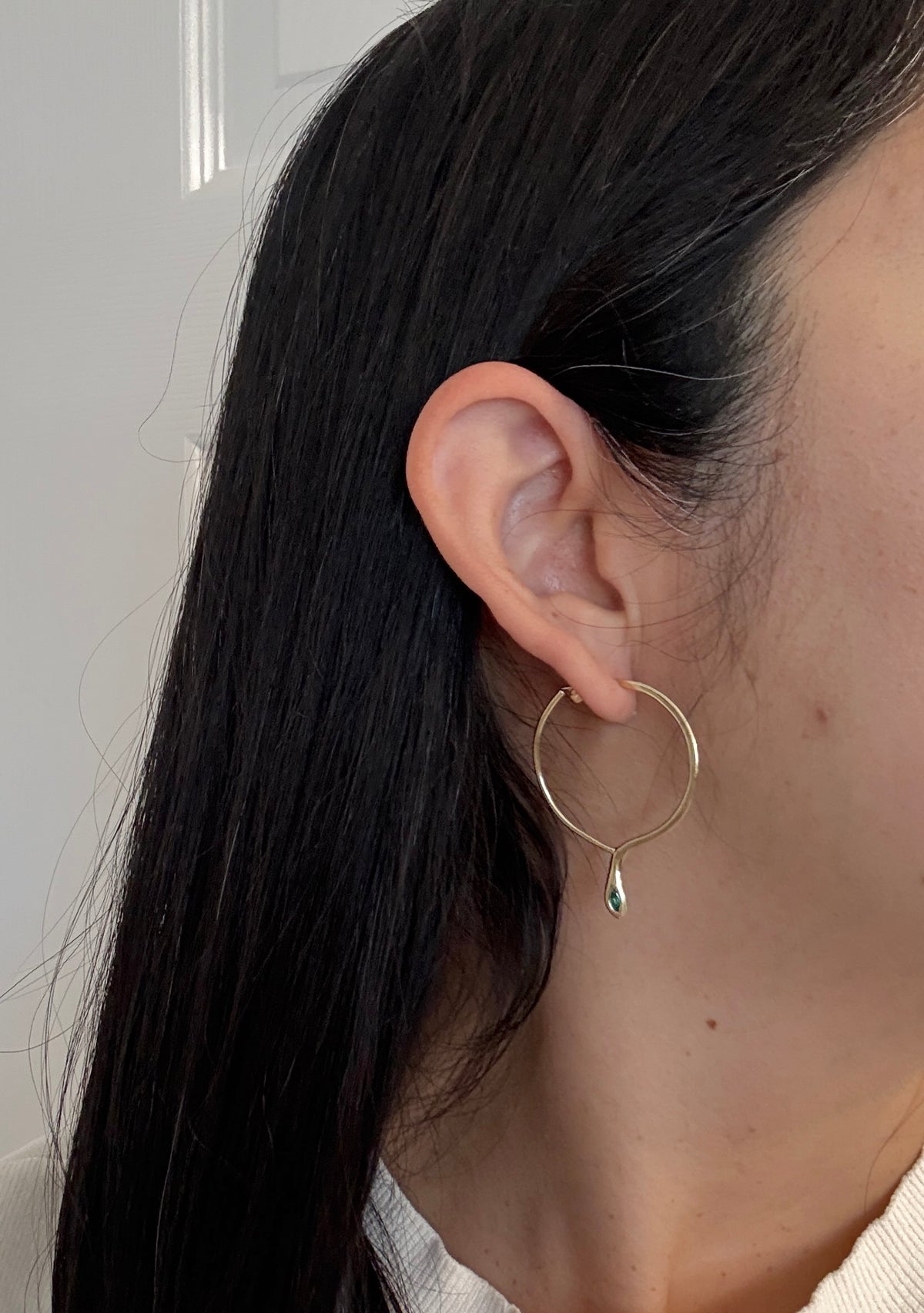 Vintage Emerald and 14K Gold Snake Hoop Earrings