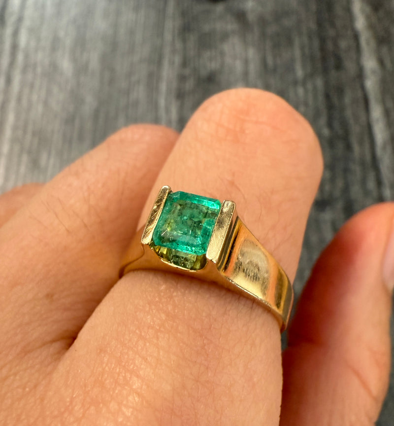 Channel Set Emerald and 14K Gold Ring