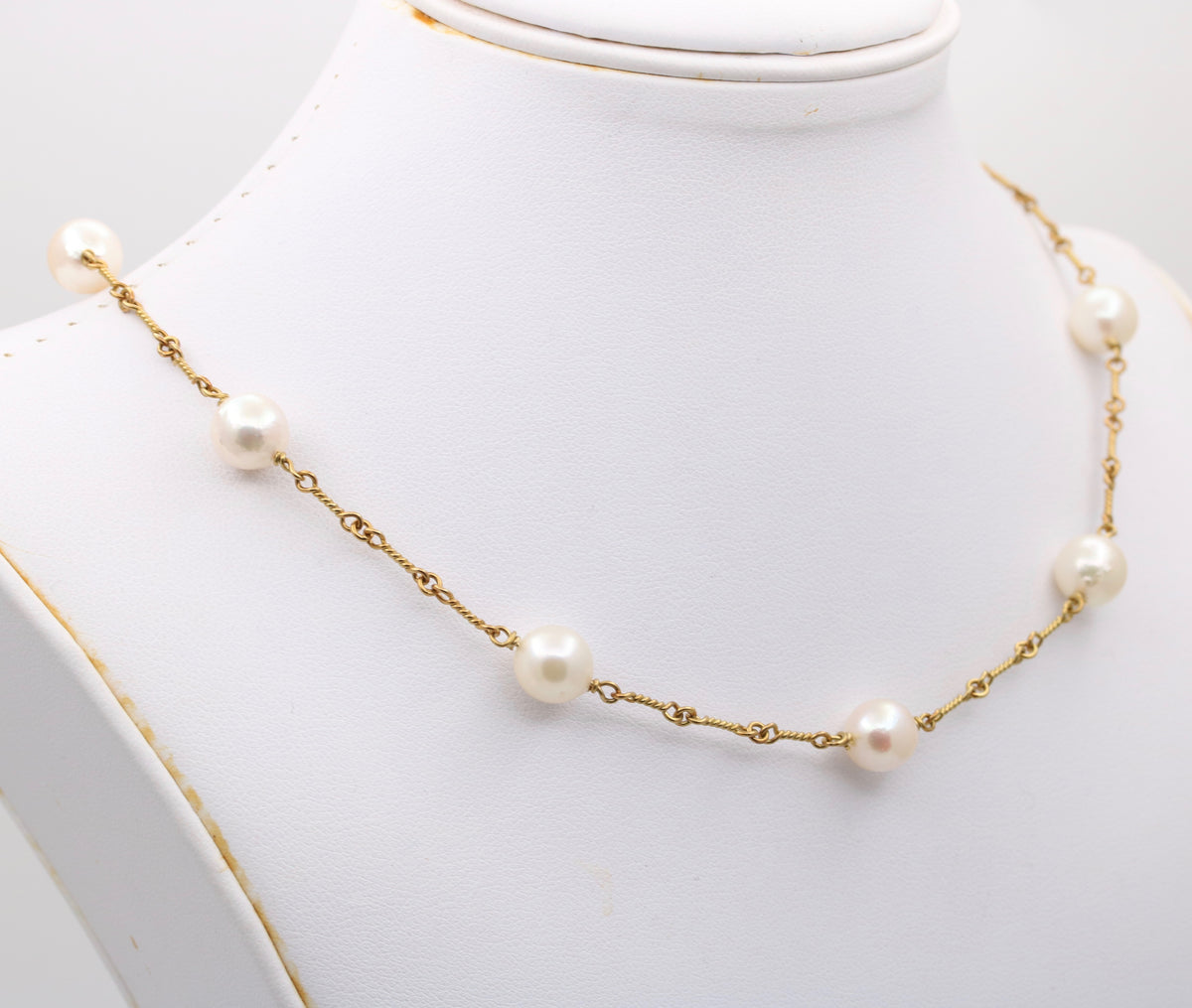 Cultured Pearl and 18K Gold Twist Link Necklace, 16.5” Long