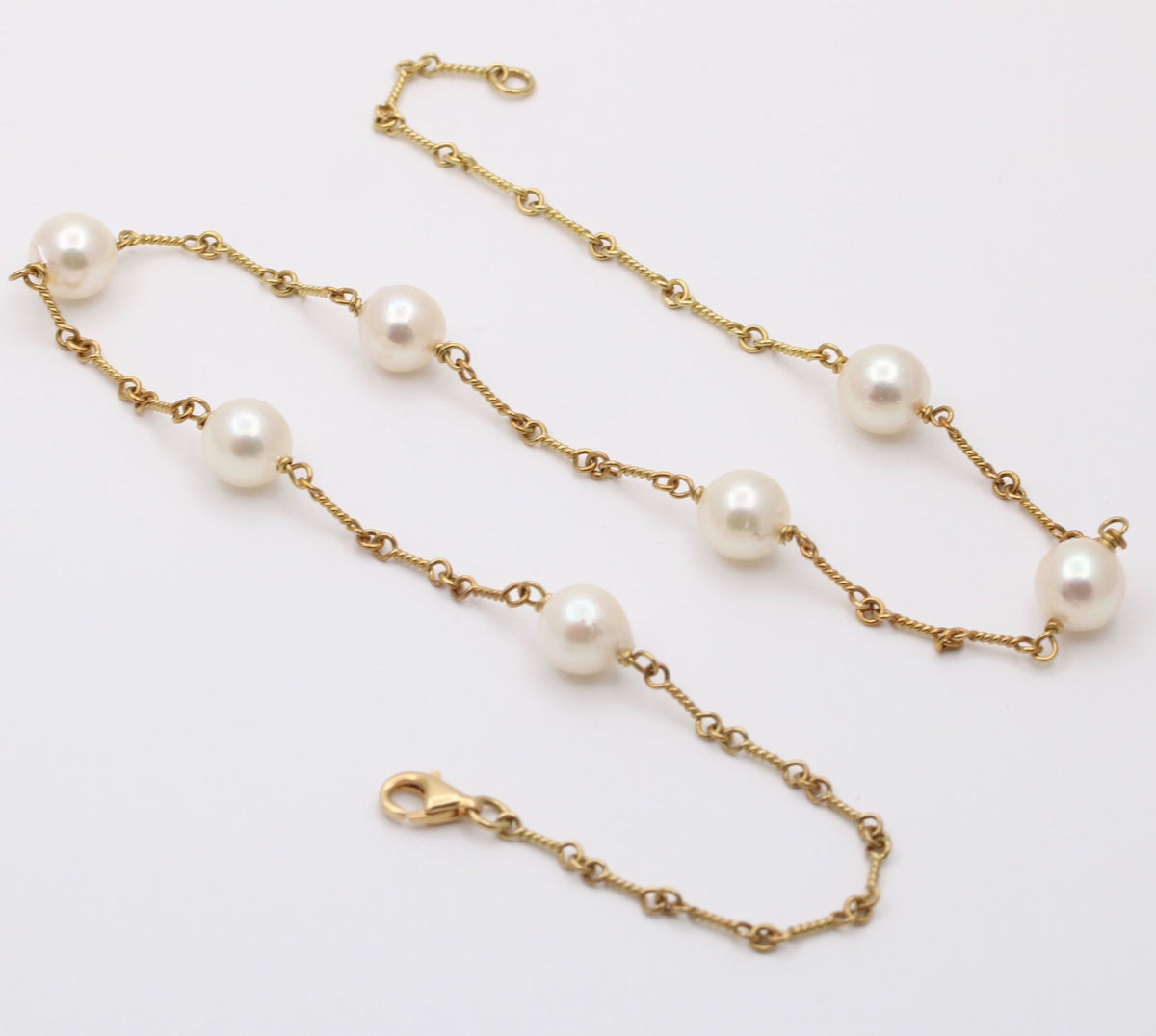 Cultured Pearl and 18K Gold Twist Link Necklace, 16.5” Long