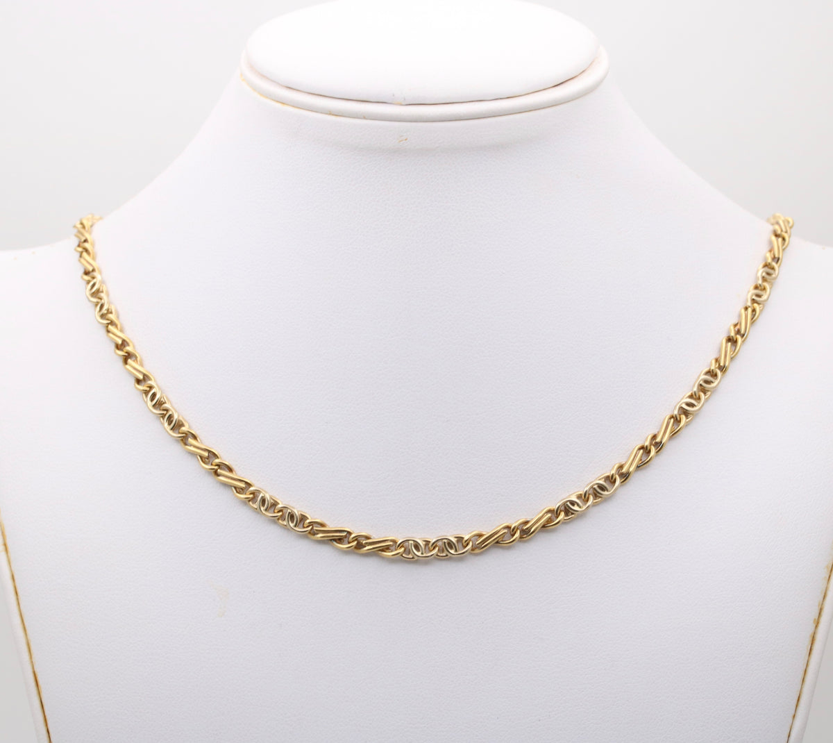 Vintage 18K Biciolor Gold Infinity Link Chain, 20” Long