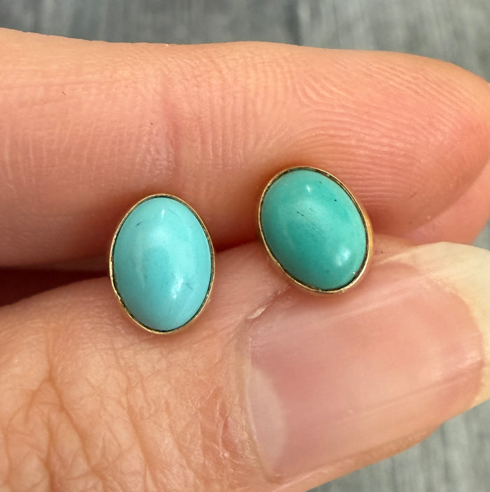 Turquoise and 14K Gold Stud Earrings