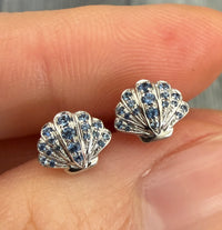 Sapphire and 18K White Gold Seashell Stud Earrings