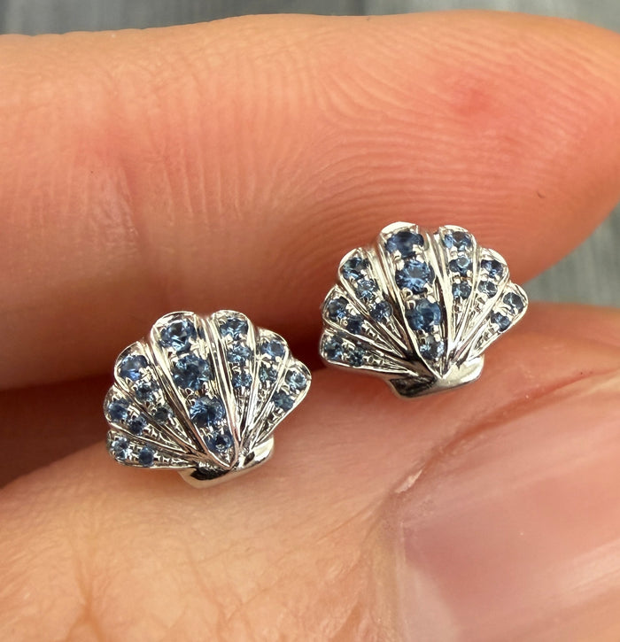 Sapphire and 18K White Gold Seashell Stud Earrings