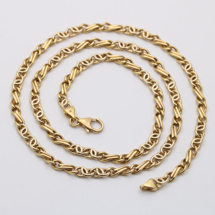 Vintage 18K Biciolor Gold Infinity Link Chain, 20” Long