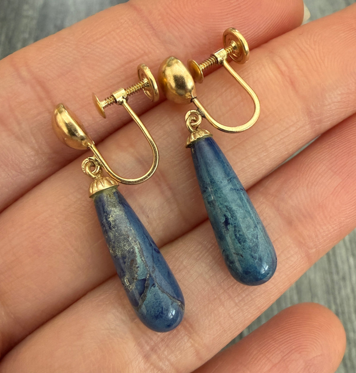 Vintage Sodalite and 14K Gold Dangle Earrings