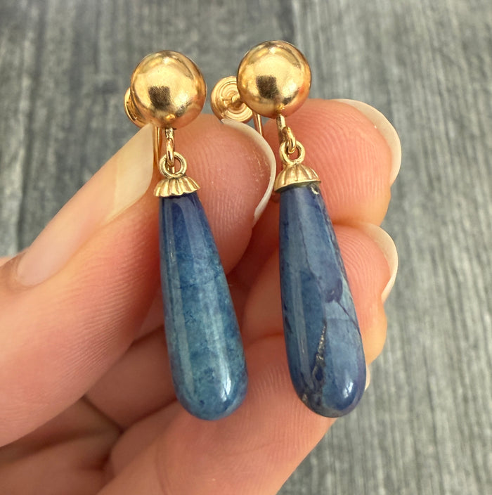 Vintage Sodalite and 14K Gold Dangle Earrings