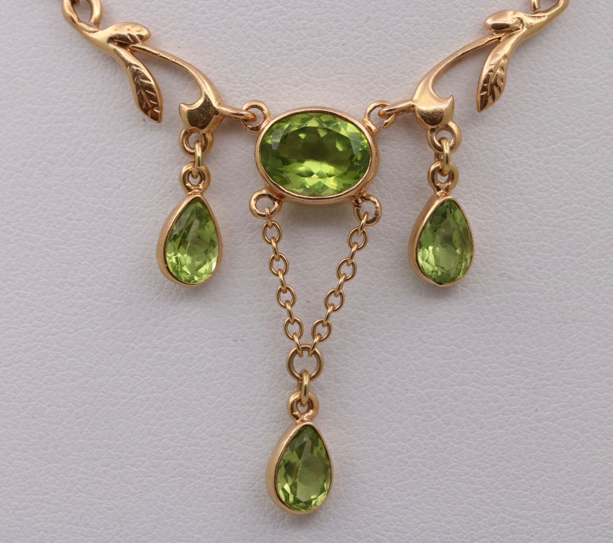 Peridot and 14K Gold Art Nouveau Style Lavalier Necklace