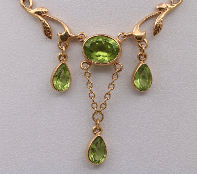 Peridot and 14K Gold Art Nouveau Style Lavalier Necklace