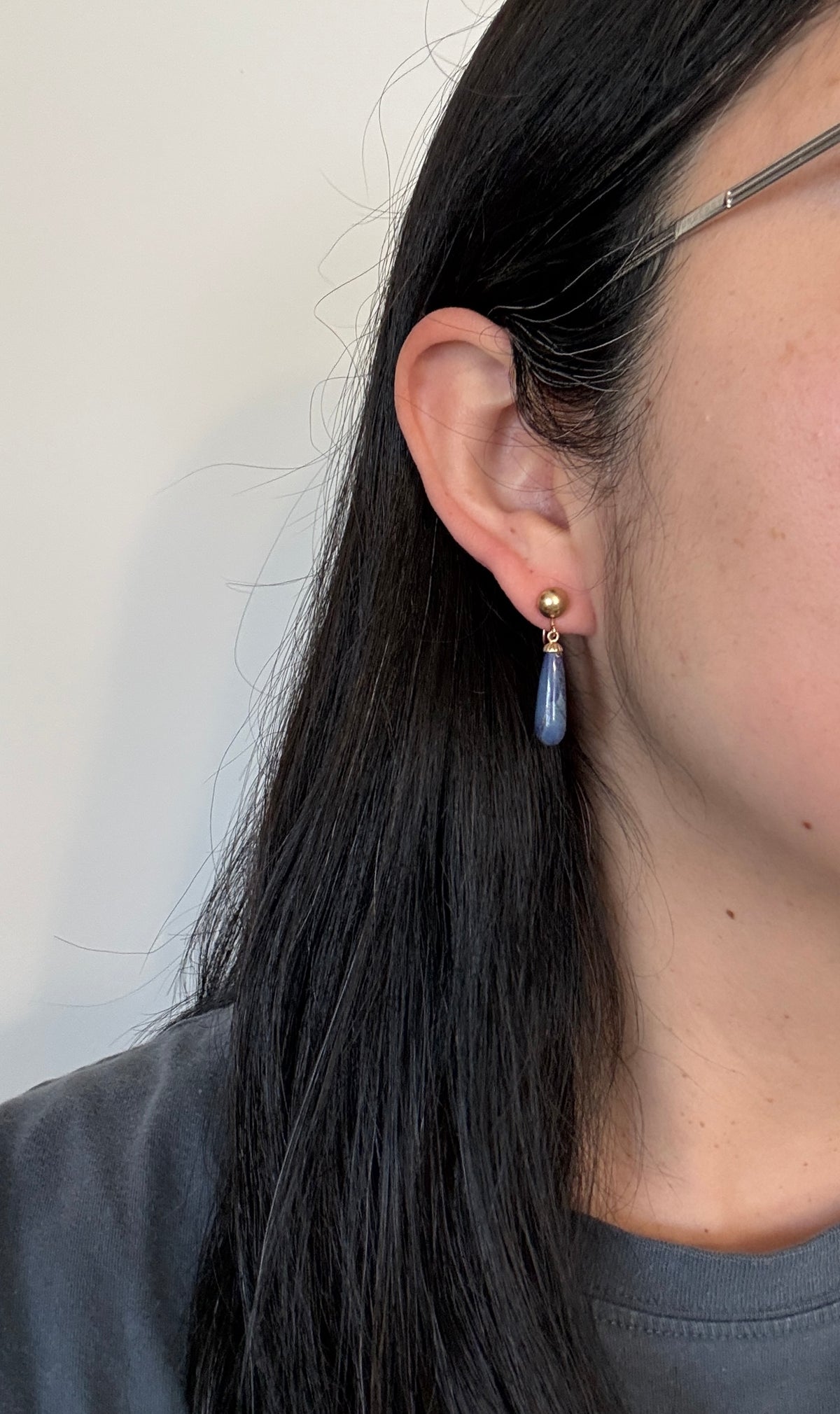Vintage Sodalite and 14K Gold Dangle Earrings