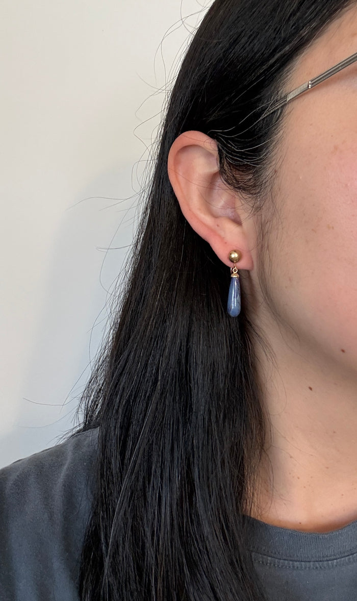 Vintage Sodalite and 14K Gold Dangle Earrings
