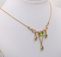 Peridot and 14K Gold Art Nouveau Style Lavalier Necklace