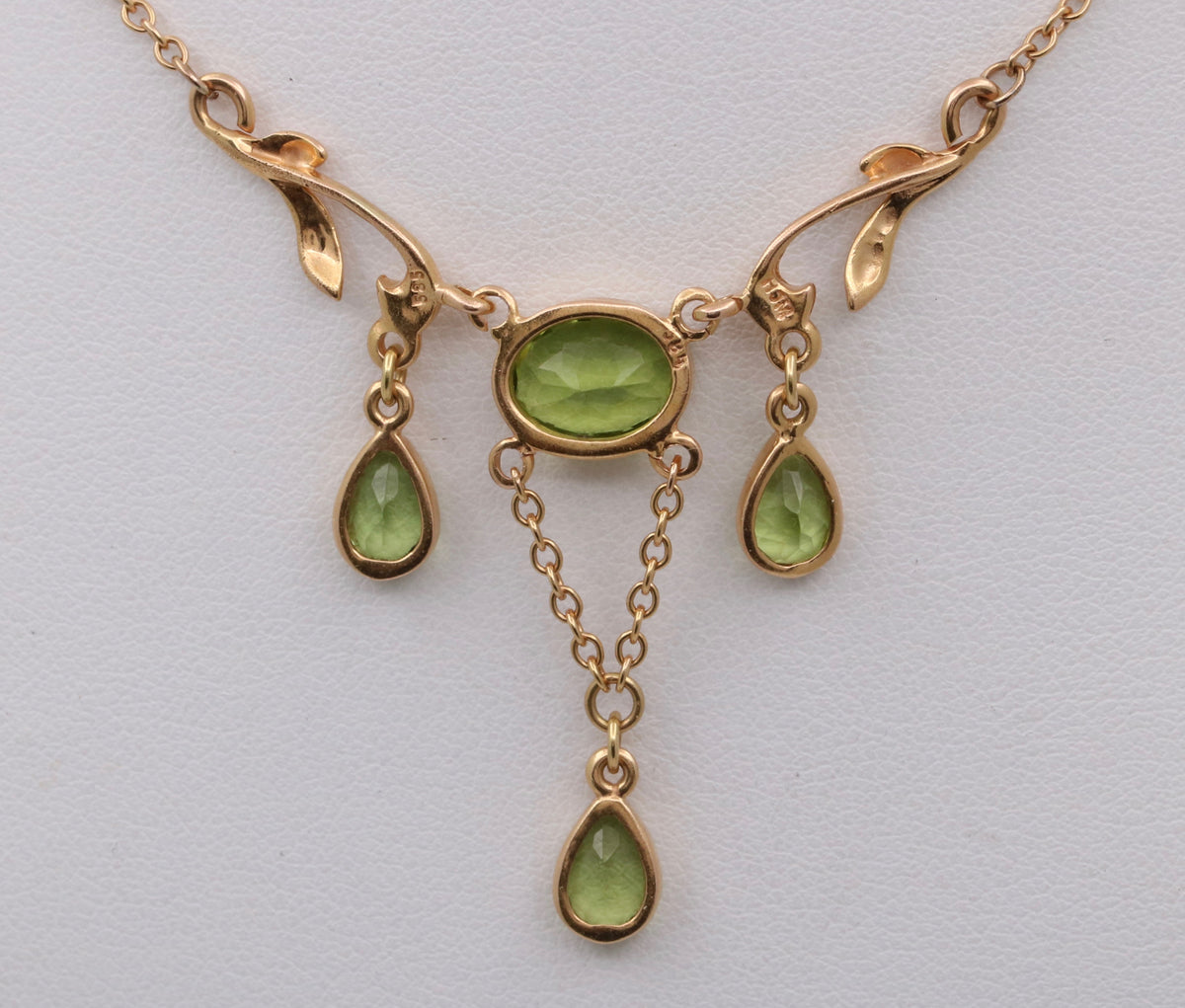 Peridot and 14K Gold Art Nouveau Style Lavalier Necklace