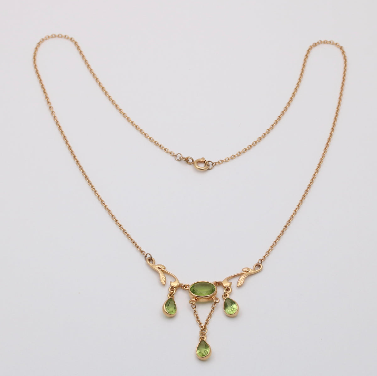 Peridot and 14K Gold Art Nouveau Style Lavalier Necklace