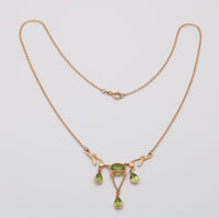 Peridot and 14K Gold Art Nouveau Style Lavalier Necklace