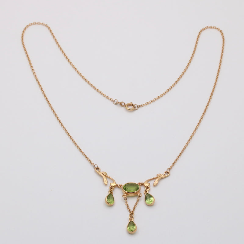 Peridot and 14K Gold Art Nouveau Style Lavalier Necklace