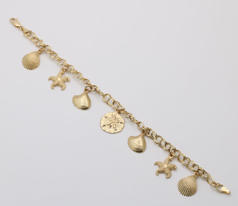 Vintage Ocean Themed 14K Gold Charm Bracelet
