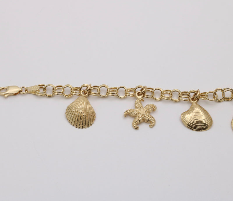 Vintage Ocean Themed 14K Gold Charm Bracelet