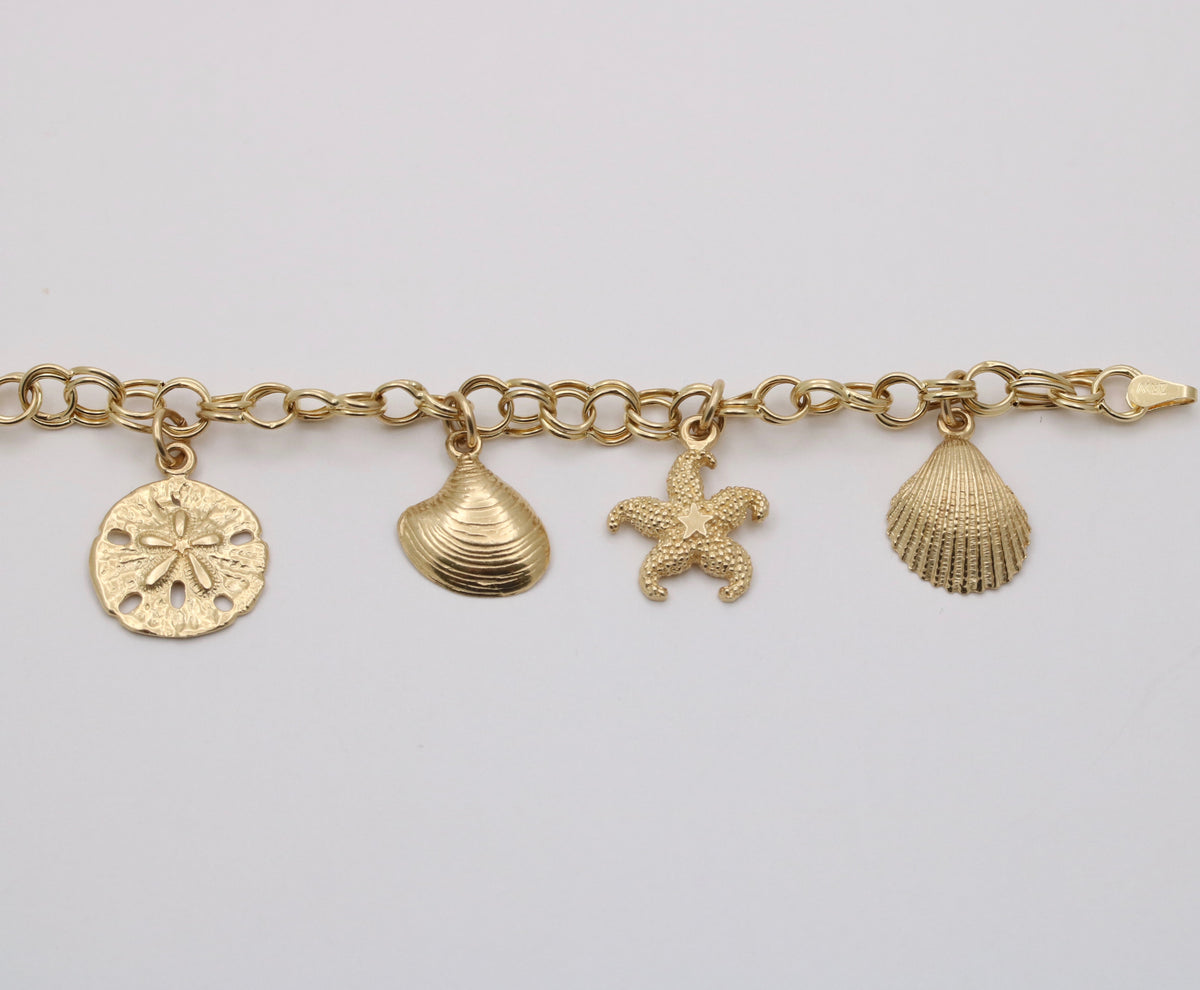 Vintage Ocean Themed 14K Gold Charm Bracelet
