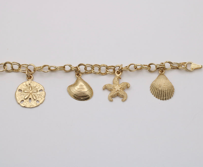Vintage Ocean Themed 14K Gold Charm Bracelet