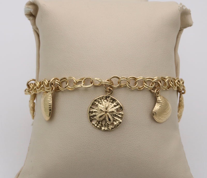 Vintage Ocean Themed 14K Gold Charm Bracelet