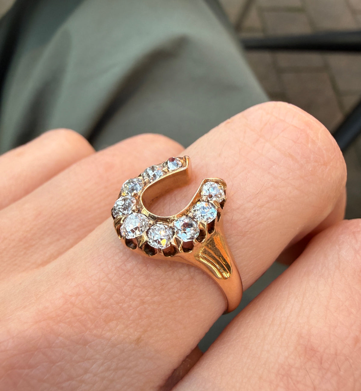 Antique Lucky Diamond Horseshoe Ring, 1.2 Carats