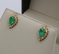 1.6 Carat Pear Shape Emerald and Diamond Stud Earrings