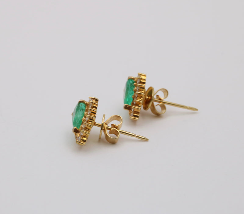 1.6 Carat Pear Shape Emerald and Diamond Stud Earrings