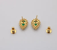 1.6 Carat Pear Shape Emerald and Diamond Stud Earrings