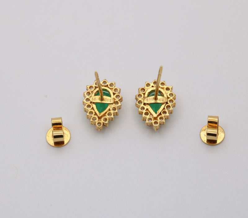 1.6 Carat Pear Shape Emerald and Diamond Stud Earrings