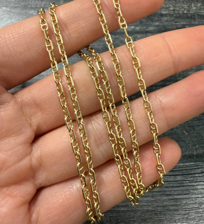 Vintage 14K Gold Anchor Link Chain, 25.25" Long