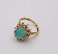 Vintage Australian Boulder Opal and Diamond 18K Gold Ring