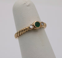 Vintage Emerald and Diamond 14K Gold Twist Band