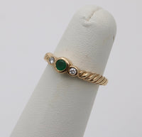 Vintage Emerald and Diamond 14K Gold Twist Band
