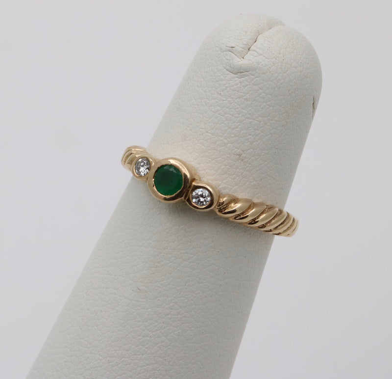 Vintage Emerald and Diamond 14K Gold Twist Band