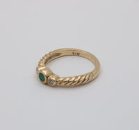 Vintage Emerald and Diamond 14K Gold Twist Band
