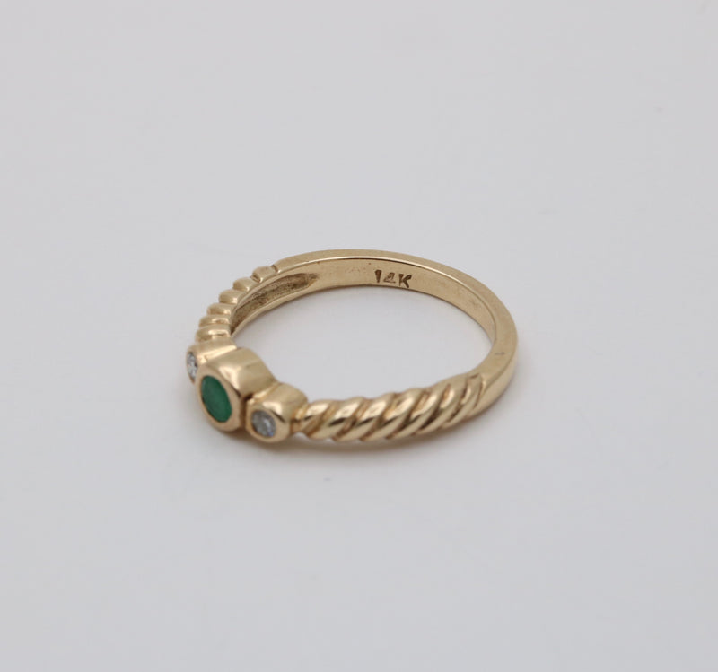 Vintage Emerald and Diamond 14K Gold Twist Band