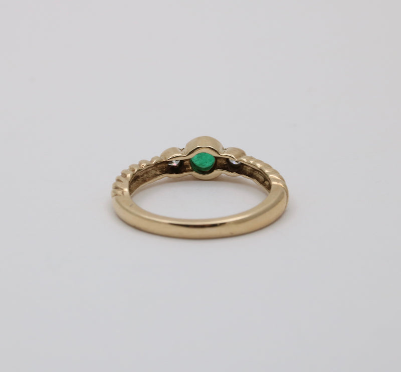 Vintage Emerald and Diamond 14K Gold Twist Band