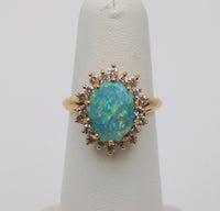 Vintage Australian Boulder Opal and Diamond 18K Gold Ring