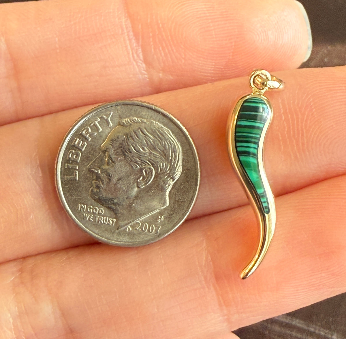 Italian Horn Charm with Inlaid Malachite