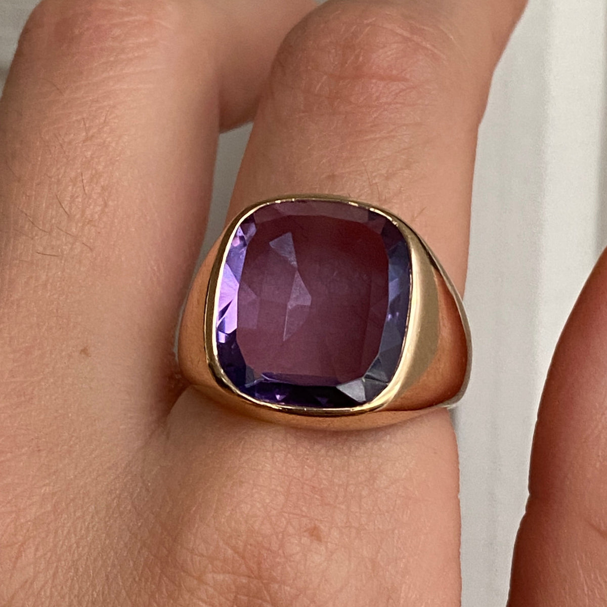 Large Vintage Purple-Blue Synthetic Sapphire Signet Ring
