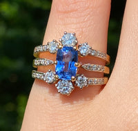 French 1.6 Ct Sapphire and Diamond 18K Gold Triple Row Ring