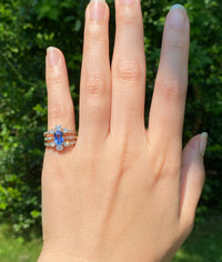 French 1.6 Ct Sapphire and Diamond 18K Gold Triple Row Ring