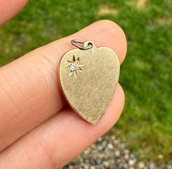 Vintage Diamond and 14K Gold Star-Set Diamond Heart Charm