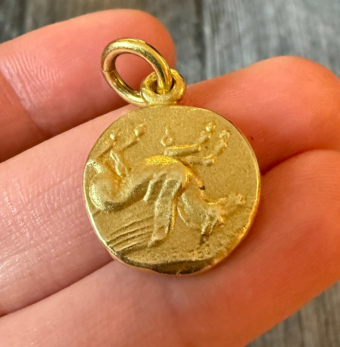 Athena & Pegasus Greek Coin Charm in 18K Gold