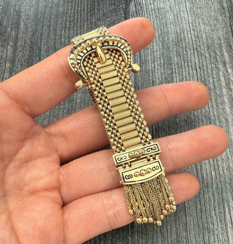 Midcentury Buckle Watch Style Bracelet in 14K Gold With Adjustable Length